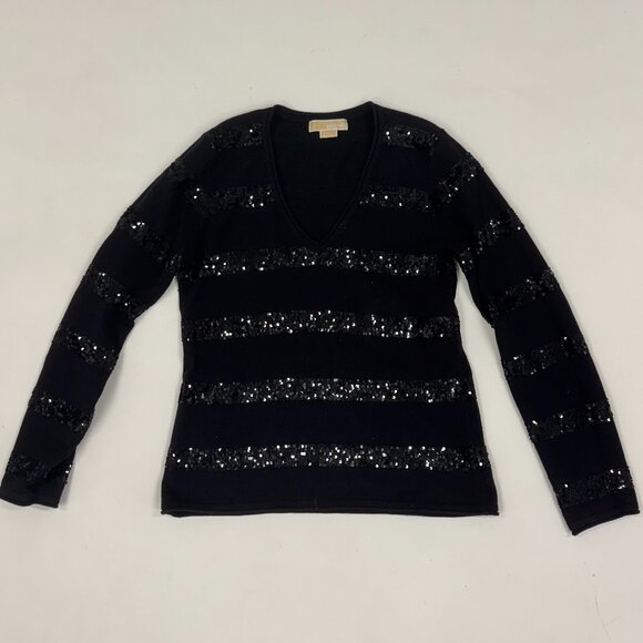Michael Kors Sequin Stripe V-Neck Sweater - Picture 1 of 5